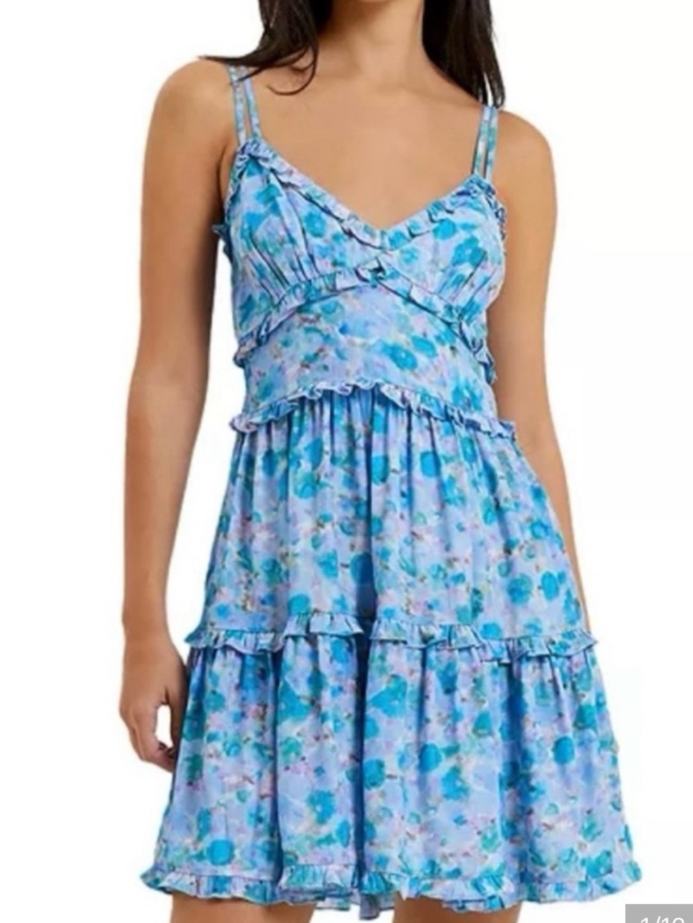 French Connection Blue Floral Tiered Mini Dress